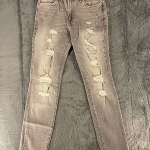 H&M &Denim Gray Distressed Button Fly Jeans